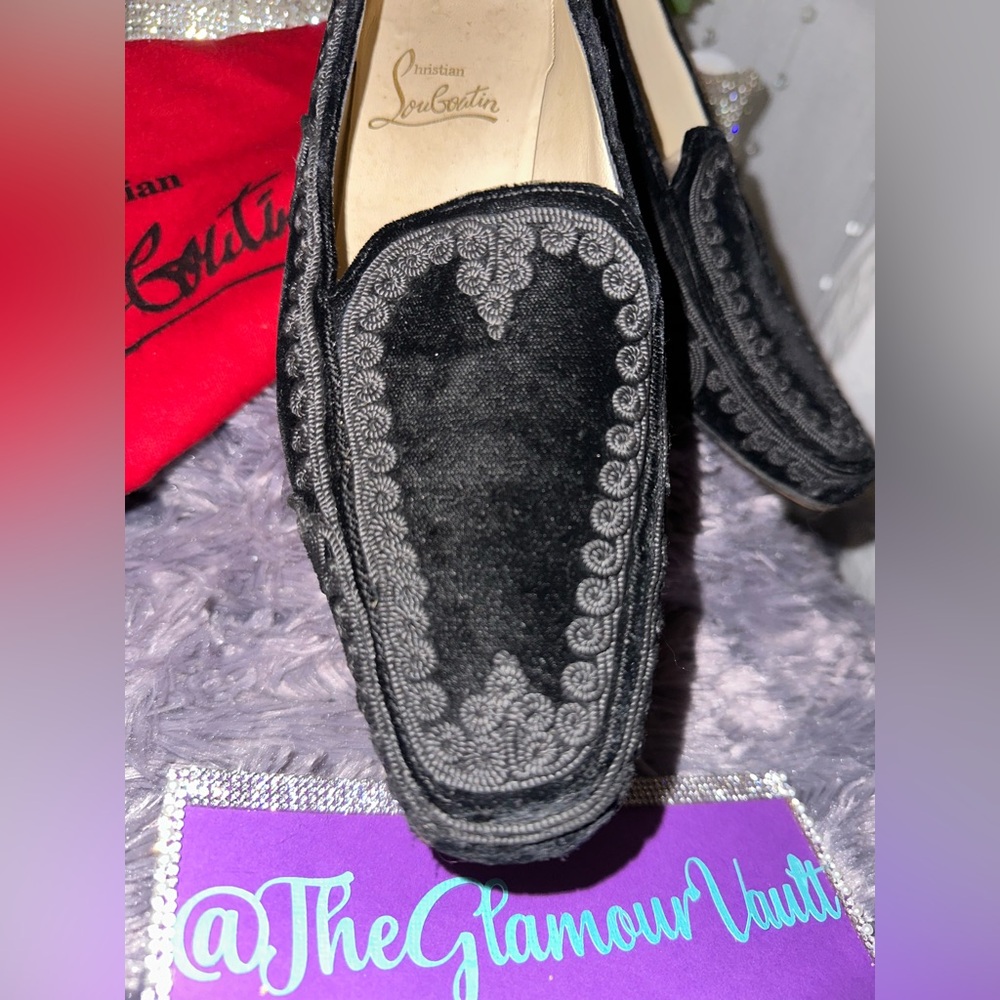 π₯Christian Louboutin Black Velvet Loafers Sz 38.5EU - Picture 5 of 13